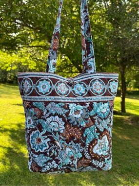 Vera Bradley Java Blue Tote Bag 2006 Retired Brown Aqua Vintage